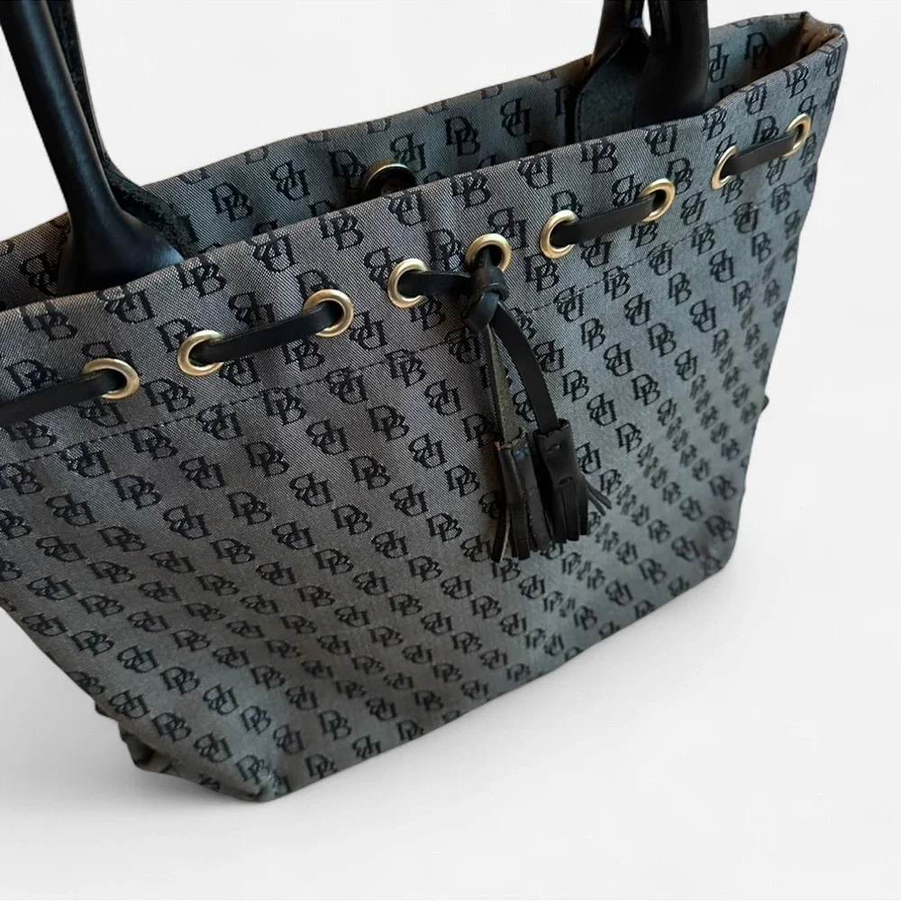 Y2K Vintage Dooney & Bourke Grey Black Monogram Handbag Canvas Shoulder Bag Tote